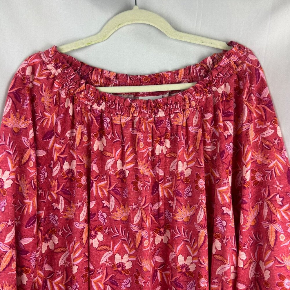 J Jill‎ Printed Convertible Shoulder Top Women Plus 2X Pink Floral 3/4 Sleeves - Picture 7 of 11